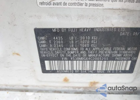 2012 Subaru Legacy 2.5I Premium from USA, damaged, VIN 4S3BMBG64C3005255